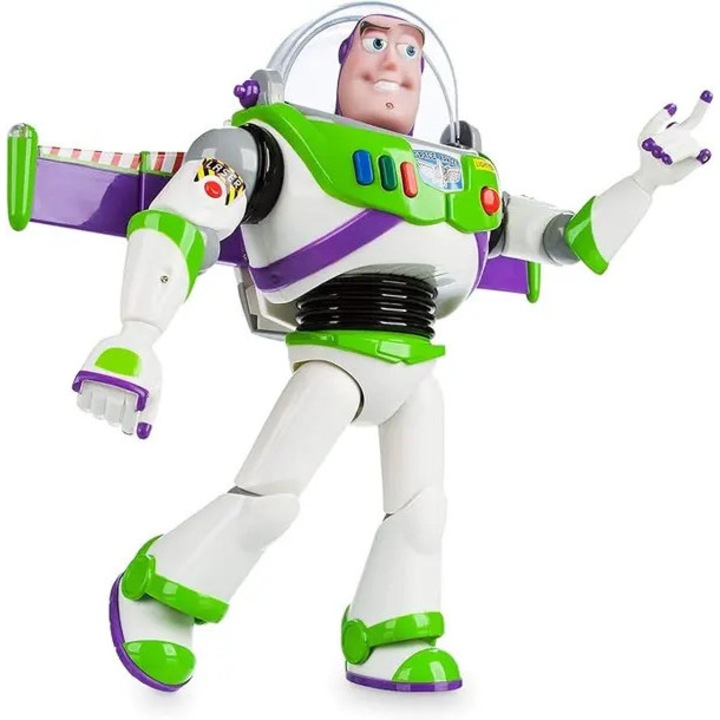 Interaktív Buzz Lightyear figura (Toy Story) K0438-cj260819-2780, gombokkal aktiválható hangok, lézerfény és összecsukható szárnyak, mozgatható ízületek, többszínű