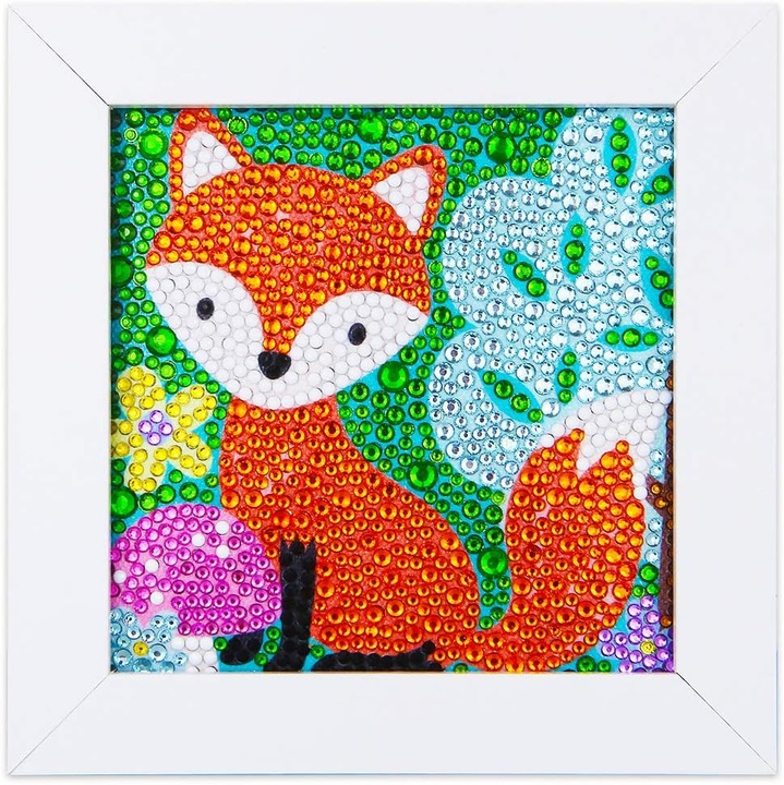 Kit pictura cu diamante 5D, set diamond painting pre-incadrat cu rama din lemn, full drill, set complet cu unelte (2 pixuri de aplicare, tava, ceara), multicolor, rama 6x6 inch, panza 5x5 inch