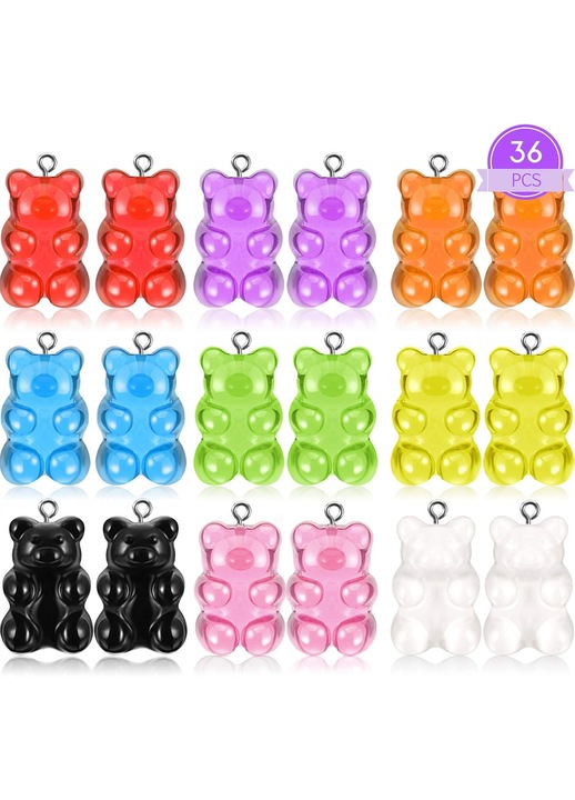 Gyanta maci medál/charm, 36 darabos szett, 9 szín, fém gyűrűvel, többszínű, 17 x 10 mm