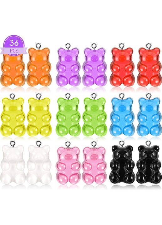 36 db-os szett, többszínű gyanta mackó kulcstartók 1.7x1cm DIY gyermek ékszerekhez