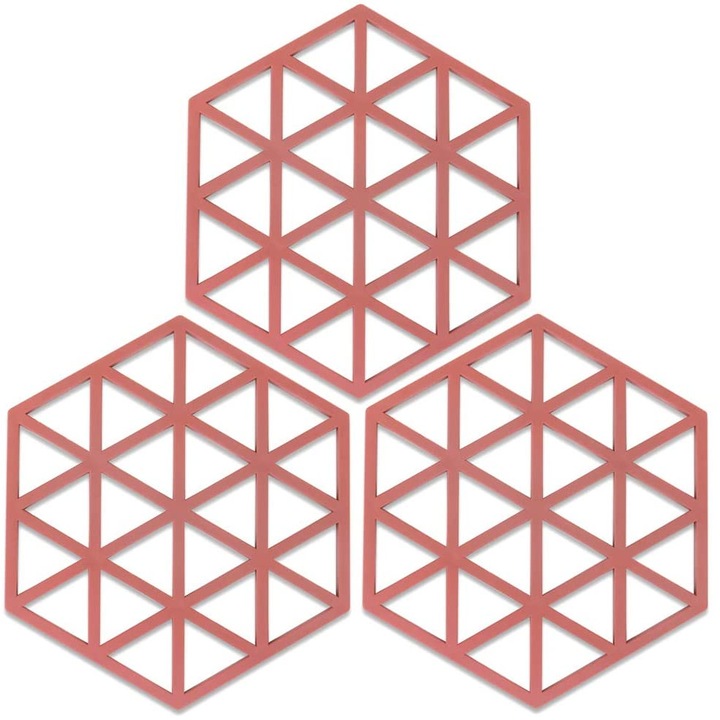 3 darabos készlet, szilikon edényalátét, 100% élelmiszeripari szilikon, hőálló -30–230°C, csúszásmentes, vastag 6.33 x 5.5 in, rózsaszín