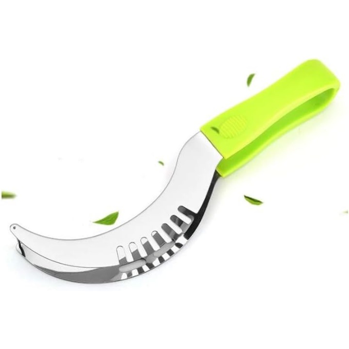Feliator pepene / taietor felii din otel inoxidabil, cu cleste integrat pentru extragere, pentru felii late din jumatate de pepene, multifunctional pentru pepene, pepene galben, papaya si prajituri, verde, 1 buc