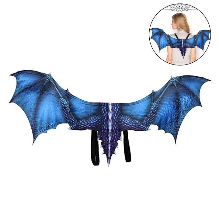 Aripi dragon pentru adulti, material netesut, rosu albastru negru, 95x45cm