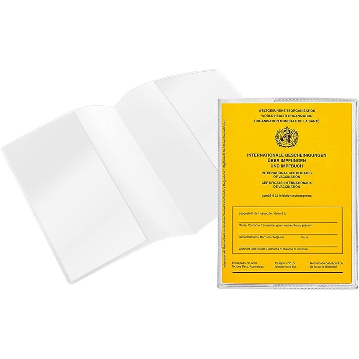20 darabos szett, PVC oltási kiskönyv tok / borító, rugalmas és matt, víz- és kopásálló, átlátszó, 13.5x19 cm