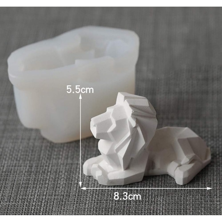 Forma silicon 3D leu geometric pentru lumanari si sapun, flexibila, reutilizabila, 15x10x5cm