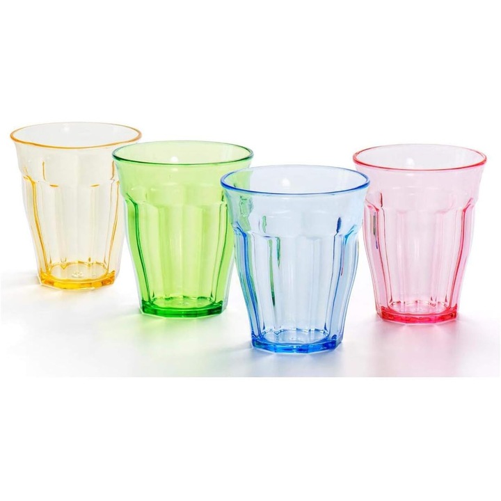 Műanyag poharak, 4 db-os készlet, többszínű, 250ml, strapabíró és elegáns