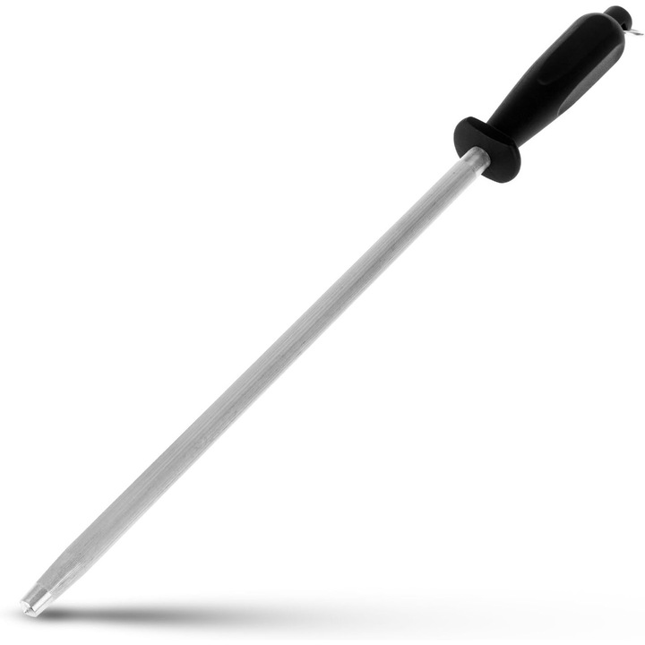 Késélező rúd, rozsdamentes acél, mágnesezett, ergonomikus csúszásmentes polipropilén nyél, fekete/ezüst, 25 cm, 1 db
