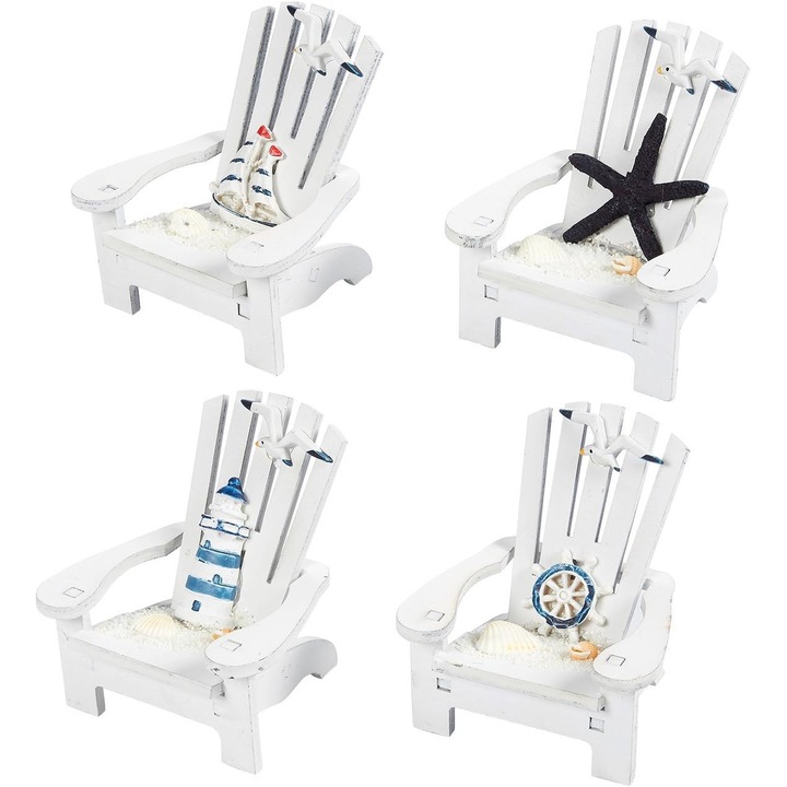 Set 4 scaune mini lemn decor nautic multicolor 10x9.5x9.5cm