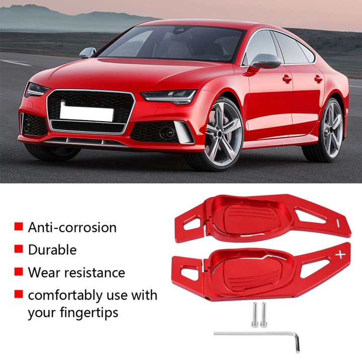 Kormányváltó lapátok, kompatibilis Audi A5/S3/S5/S6/SQ5/RS3/RS6/RS7, alumínium ötvözet, korrózió- és kopásálló, könnyű beszerelés, piros, 2 darabos szett