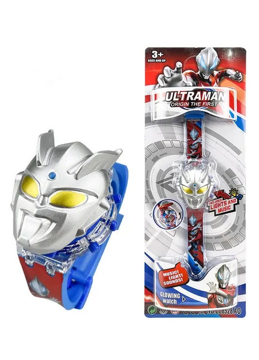 Ultraman műanyag gyerekóra, elektronikus, fénnyel és zenével, 3D maszk, Többszínű