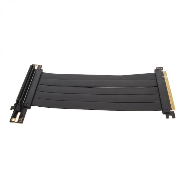 Cablu extensie PCIe 3.0 16x / prelungitor, compatibil PCIe 4.0/3.0, conectori placati cu aur, ecranat, manta impletita din nylon, Negru, 20-30 cm