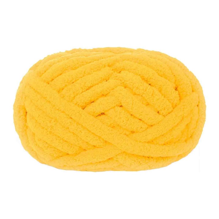 Chenille jumbo fonal kézi kötéshez, poliészter, 2 cm vastagságú, puha és bolyhosodásmentes, sárga, 240g (25.6 m)