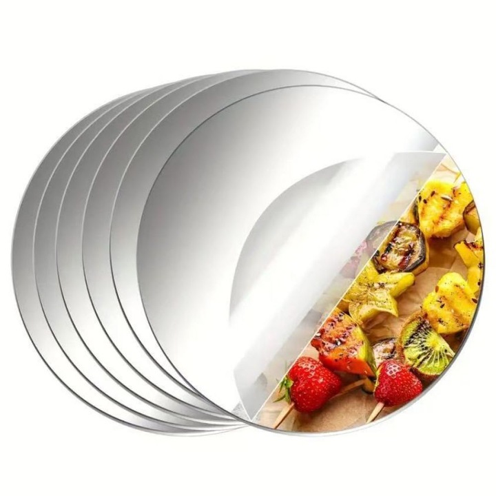6 darabos készlet, Kerek üveg dekorációs tükrök, keret nélkül, átmérő 25 cm (10 hüvelyk), vastagság 2 mm, Ezüst