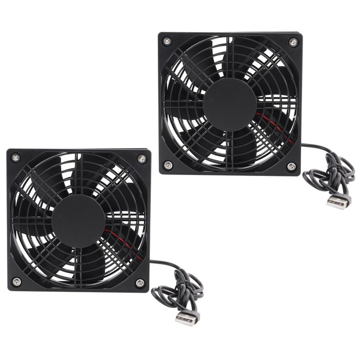 Ventilátor USB csendes routerhez és modemhez, 2 db, 5V, kompakt, fekete