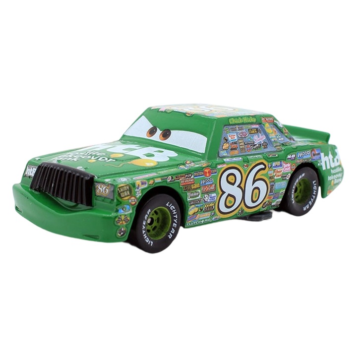 Diecast kisautó, rajzfilm stílusú versenyautó modell, fémötvözetből, 1:55 méretarány, zöld, 1 db