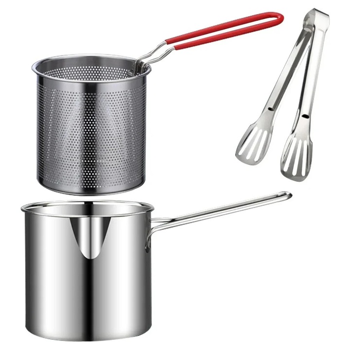 Edény sütéshez és főzéshez 1200ml rozsdamentes acél 304 szűrőkosárral és csipesszel