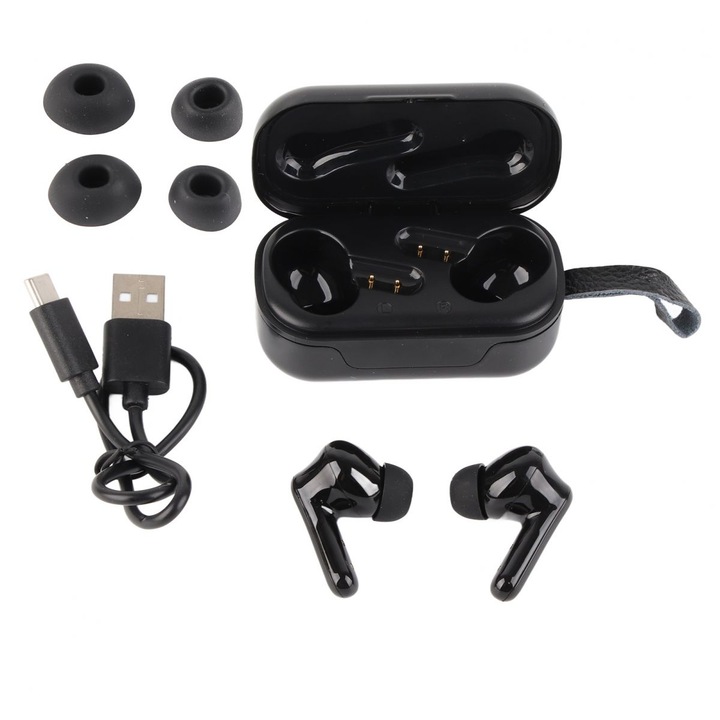 Vezeték nélküli TWS fülhallgató Bluetooth 5.1-gyel, aktív zajszűréssel (ANC), automatikus csatlakozással, vízálló, fekete, 1 szett