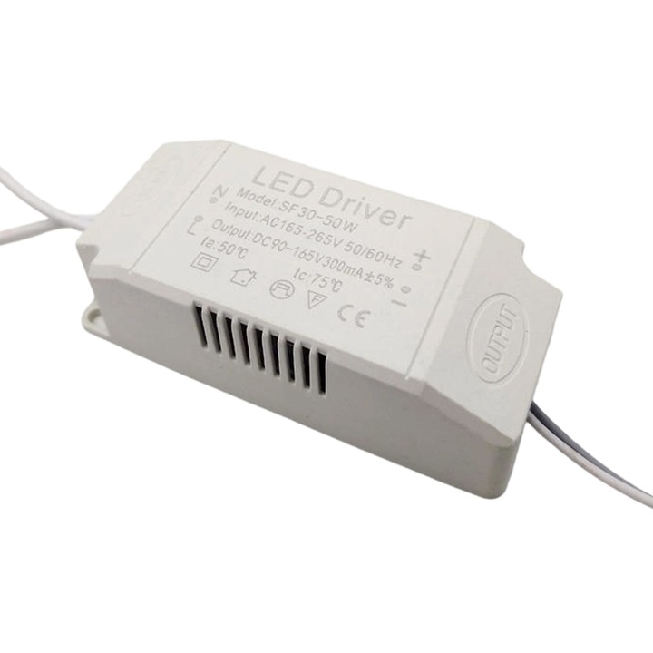LED meghajtó tápegység SF-30-50W, elektronikus transzformátor, állandó áram és állandó feszültség kimenet, 36-50W, AC 175-265V bemenet, fehér, 1 db