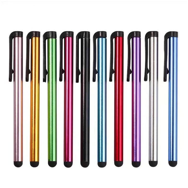 Érintőképernyős ceruza, kompatibilis iPad/iPhone/Samsung és egyéb kapacitív képernyőkkel, puha gumihegy, 11 cm-es alumíniumötvözet ház, csipesszel, Többszínű, 100 darab