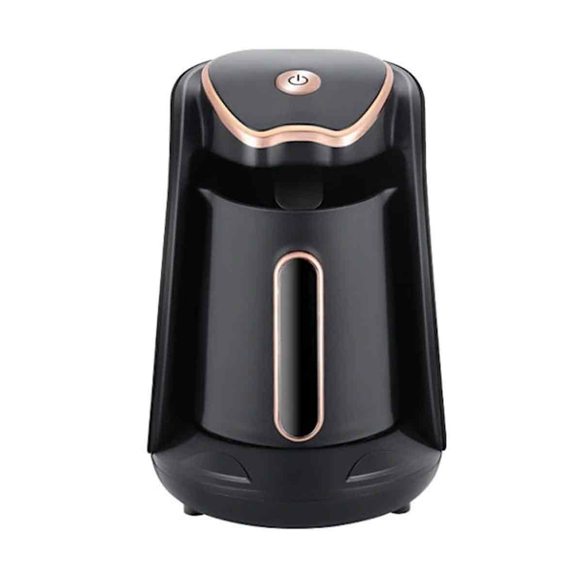 Cafetiera turceasca electrica / ibrik, sistem anti-revarsare cu senzor, avertizare sonora si luminoasa, orificiu de turnare cu flux dublu, negru/cupru, 4 cesti