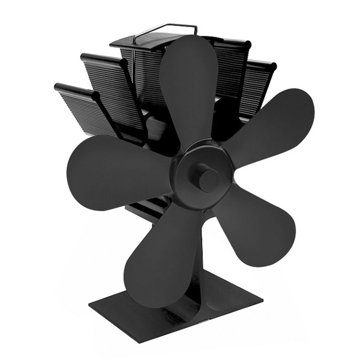 Pale de schimb / elice ventilator pentru soba pe lemne (5 pale), din aliaj de aluminiu, rezistente la caldura, 172 mm, Negru