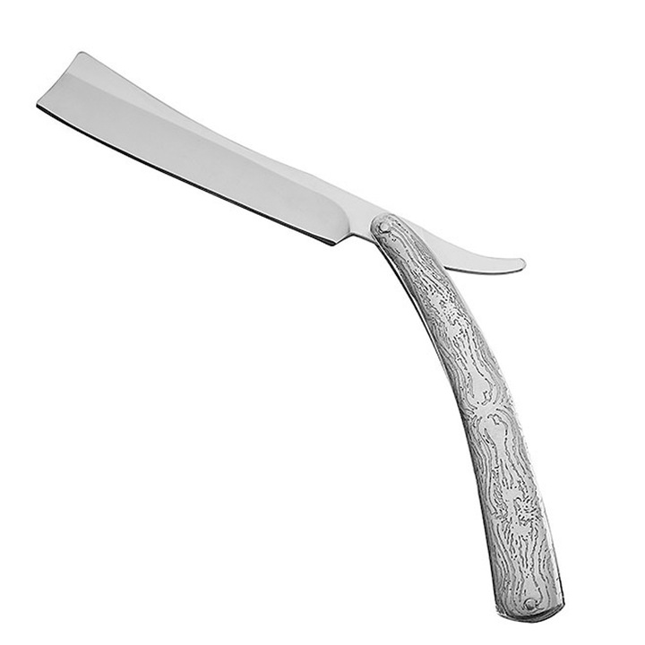 Brici clasic, aparat de ras traditional din otel inoxidabil, lama 4,5 inch cu finisaj oglinda, maner masiv din otel inoxidabil, texturat, pliabil, inchis 7,25 inch, deschis 10,5 inch, Argintiu, 1 buc