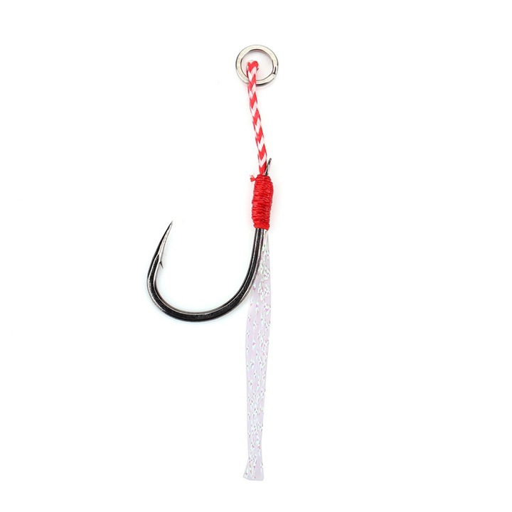 Carlig de pescuit, carlig jigging 11#, din otel, cu barba, cu snur cu paiete si protectie, multicolor, 3 bucati