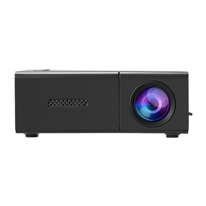 Мини преносим проектор, черен, въртящ се на 180°, HD, вграден високоговорител
