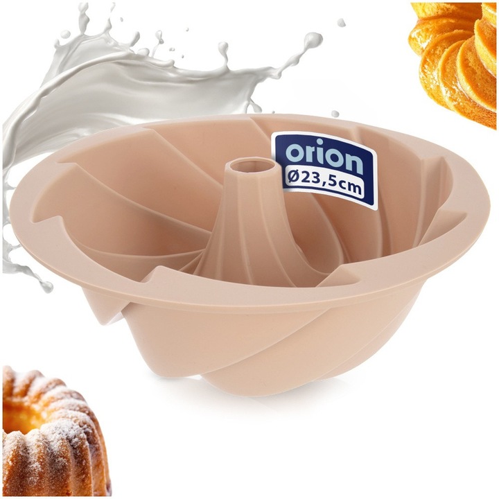 Forma Silicon Pentru Chec Cu Gaura, Orion, Clasic, 23.5x9 cm, Bej, Silicon, Tava Rotunda Tip Kuglof Pentru Coacere Prajituri, Suprafata Antiaderenta Flexibila, Model Decorativ, Rezistenta La Cuptor Pana La 220°C, Usor De Curatat, Masina De Vase