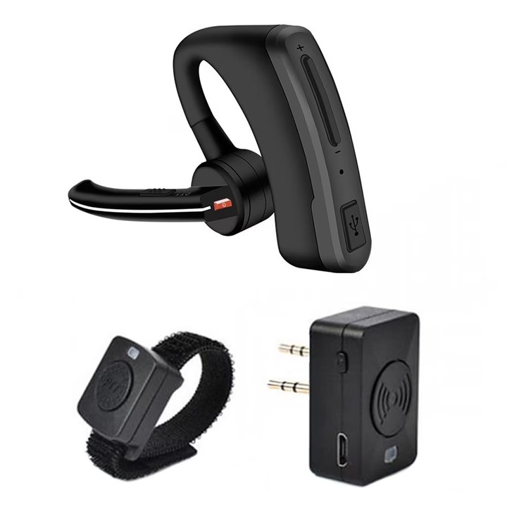 Vezeték nélküli Bluetooth headset PTT mikrofonnal, fekete, forgatható, 5-8 óra üzemidő