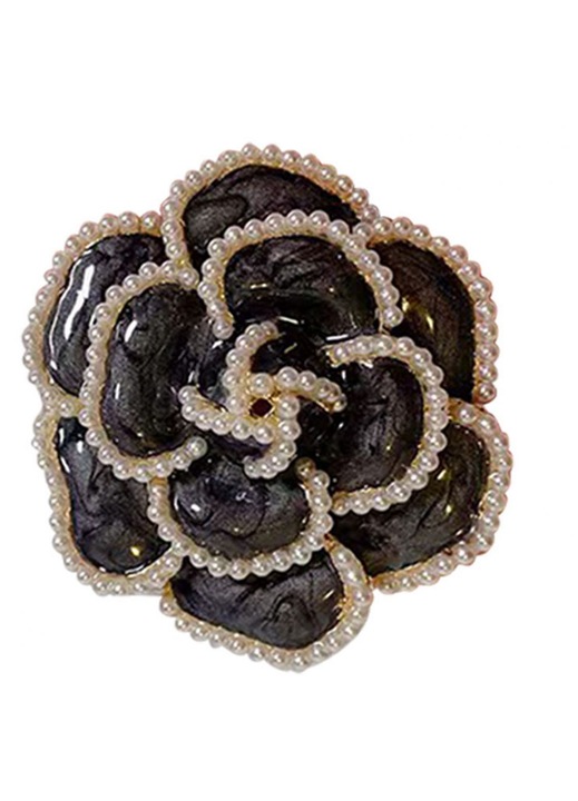 Brosa floare, aliaj metalic, pietre artificiale, aurie, 4.5cm