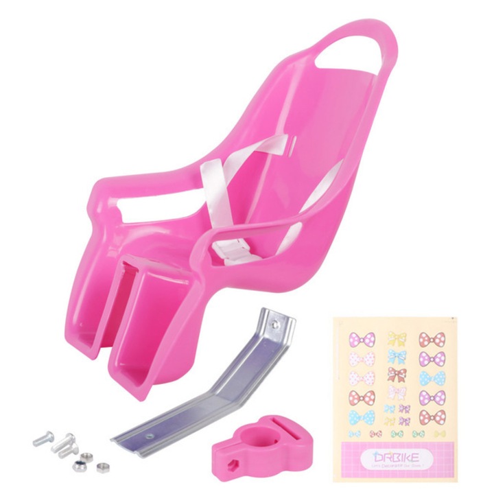 Scaun papusa pentru bicicleta copii, roz, personalizabil, 30x20x15cm