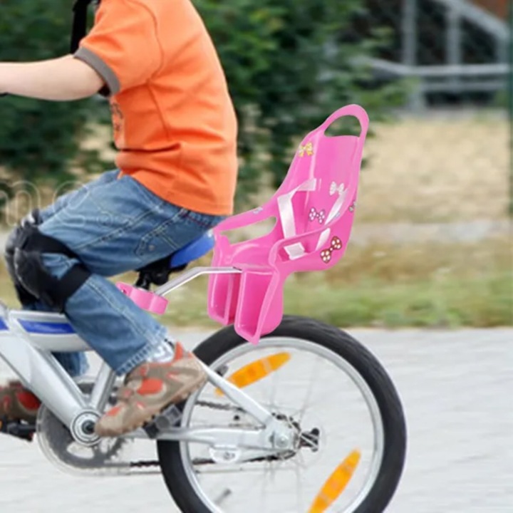 Scaun papusa pentru bicicleta copii, roz, personalizabil, 30x20x15cm