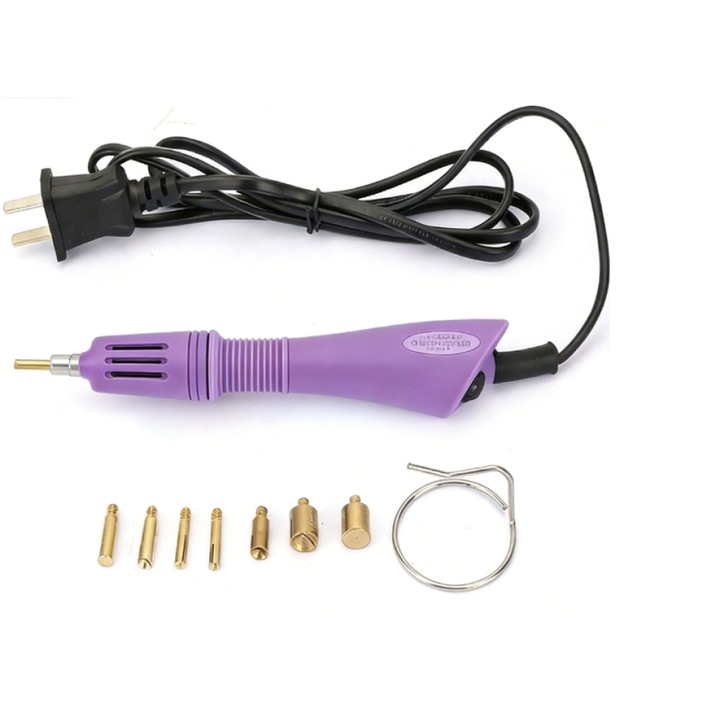 Hőapplikátor strasszokhoz/hőceruza, gyors felmelegedés, cserélhető hegyek, európai csatlakozó 110-220V, lila, 1 db