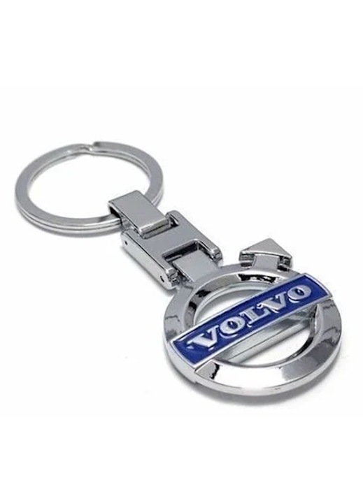 Volvo, Fém autós kulcstartó, logós kulcstartó medál, krómozott és tartós felület, ezüst/kék