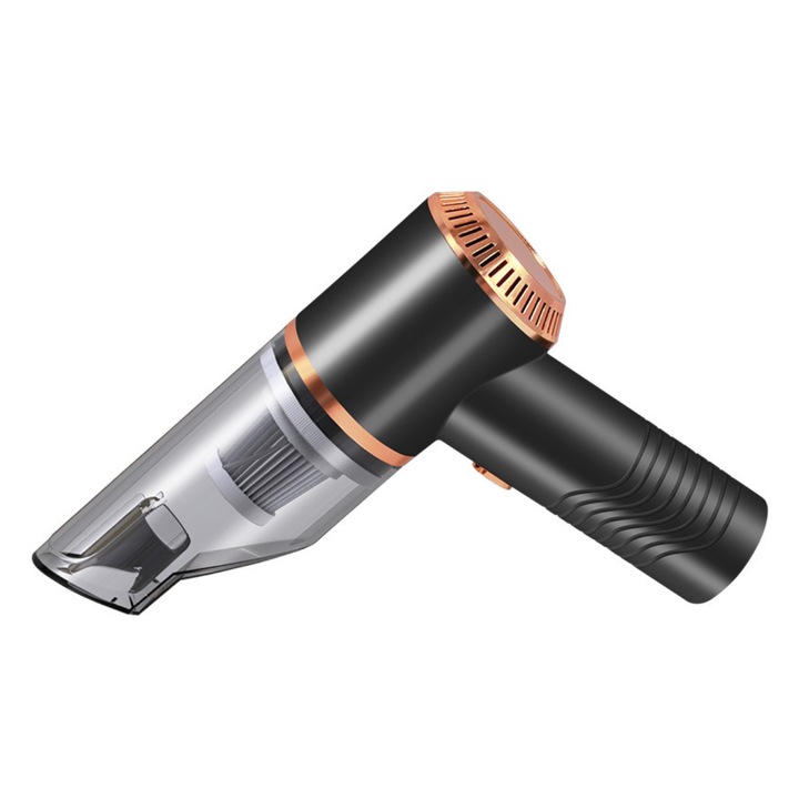 Aspirator auto portabil, aspirator de mana mini, fara fir, putere 120W, suctiune 5000 Pa, negru/auriu, 1 buc