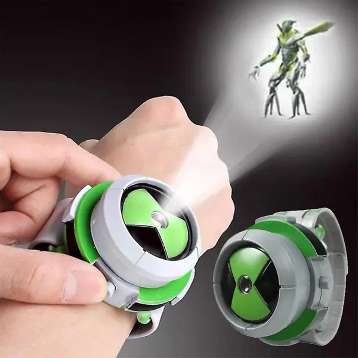 Ben 10, Műanyag játék projektoros óra 2 kártyával és 16 kivetített képpel, forgatható, Omnitrix, Zöld/Szürke