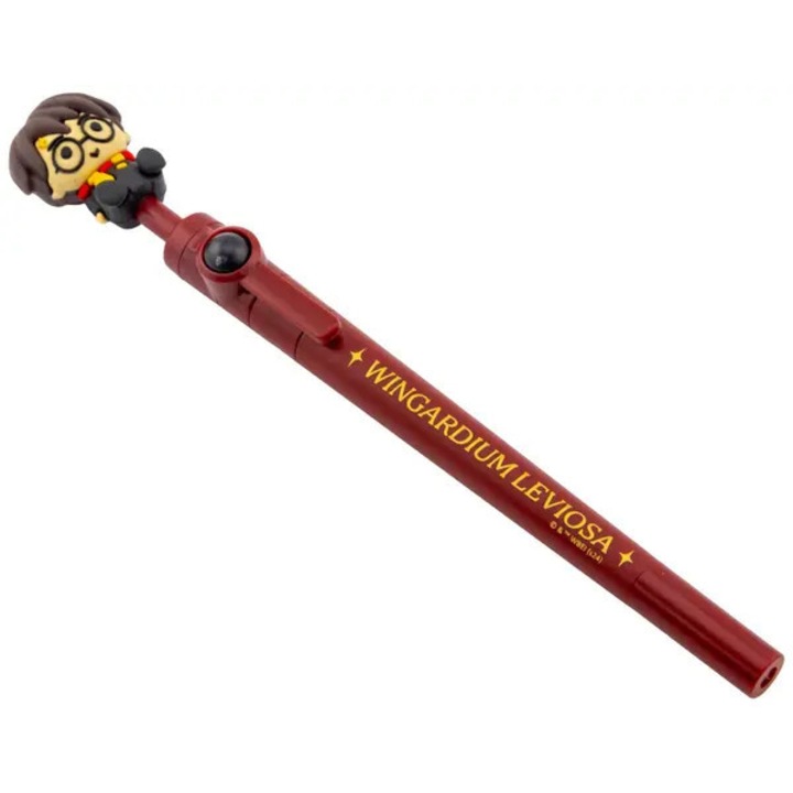 Harry Potter toll levehető fidgettel, forgatható mozgó figura, fekete tinta, fidget 3.5x3 cm, toll 15 cm, piros, 1 db