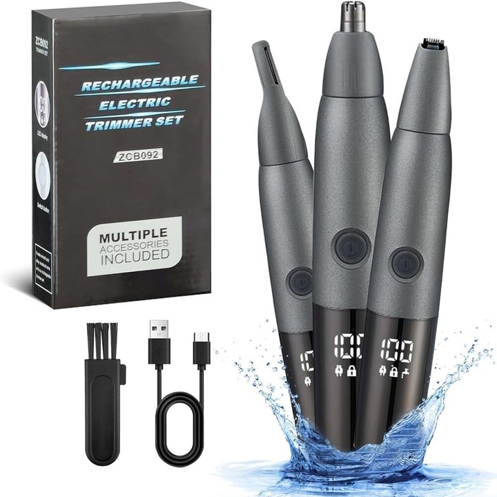 Orr- és arcszőrnyíró, fekete, USB-C, kompakt, ergonomikus