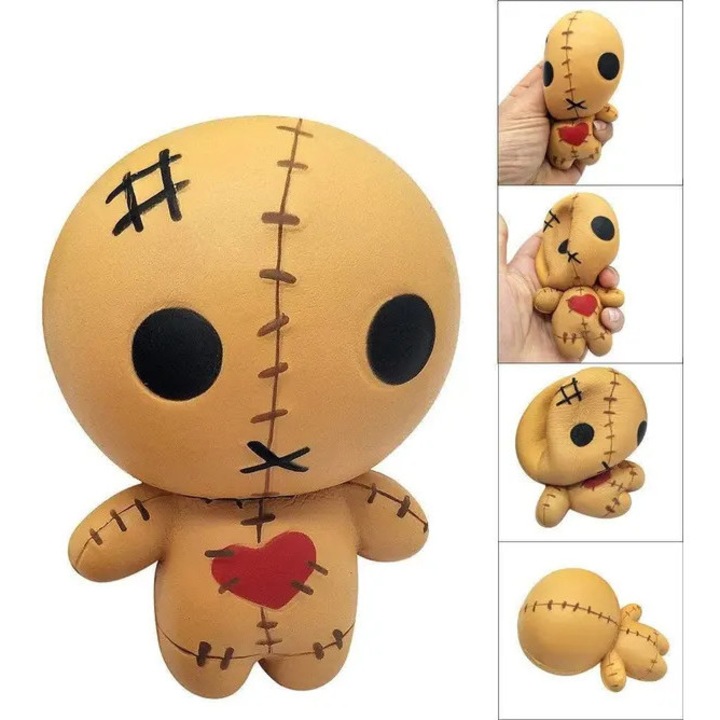 Set 2 jucarii squishy antistres, papusa voodoo Halloween din spuma cu revenire lenta, maro