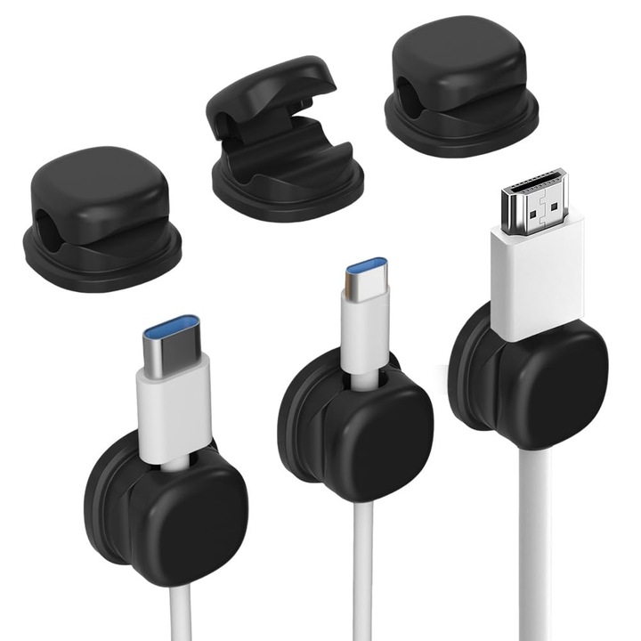 3x Forgatható kábelrendező szett 360 fokos, fekete, 8mm-es nyílás