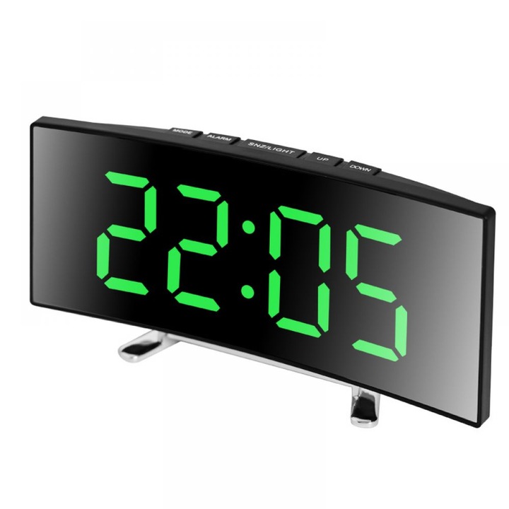 Ceas desteptator digital, alarma de noptiera, ecran mare 7.5", lumina de noapte 7 culori, port USB pentru incarcare, dimmer si baterie de rezerva, Negru, 1 buc