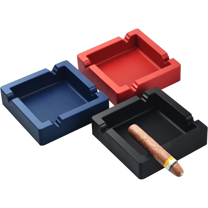 Rugalmas, törhetetlen szilikon hamutartó szivarokhoz és cigarettákhoz, 4 horonnyal, mély, -30°C és 280°C közötti hőmérsékletnek ellenálló, fekete, 1 db.