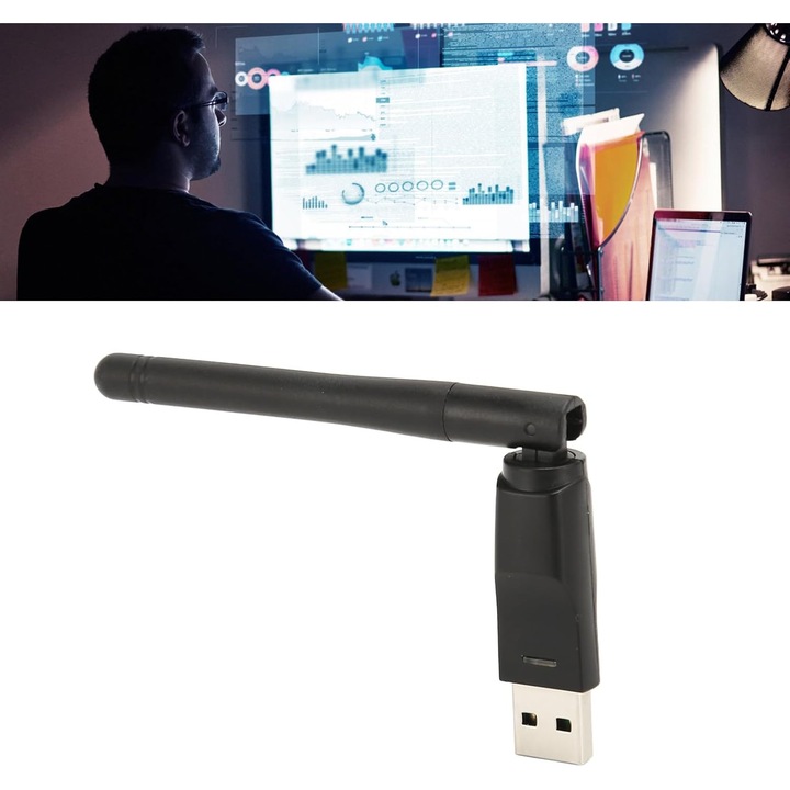 USB WiFi adapter dongle, 150Mbps, MT7601 chipset, beépített 2.4G antenna, 802.11b/g/n, kompatibilis Windows/Linux/OS X, Fekete