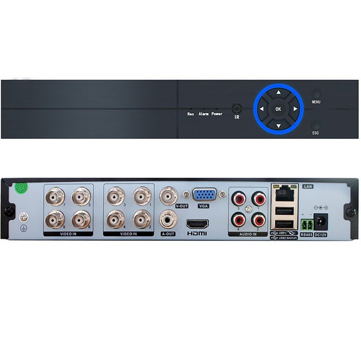 Sistem supraveghere DVR hibrid 8 canale, 5MP, multicolor, 1xSATA, 2xUSB, audio 4 canale, PTZ control