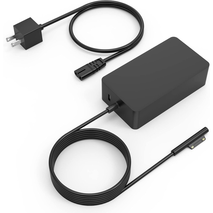 Laptop töltő/tápegység adapter 65W kompatibilis Surface, dedikált mágneses interfész, kimenetek 65W/44W/36W/24W, 3 m kábel, fekete, 1 db