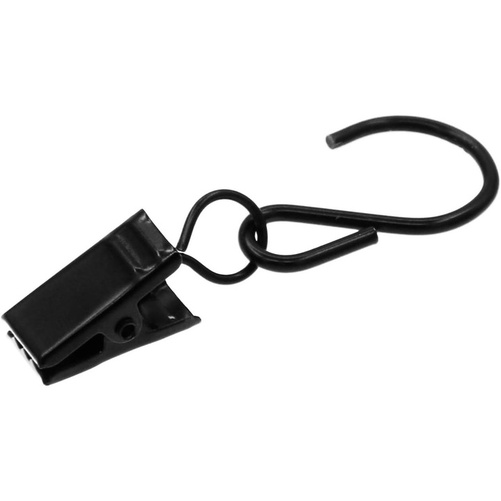 Cleme metalice cu carlig pentru agatat ZYBLSSBB LSM2XH19056-DCF111-1, clip aligator metalic vopsit, negru, set 40 buc