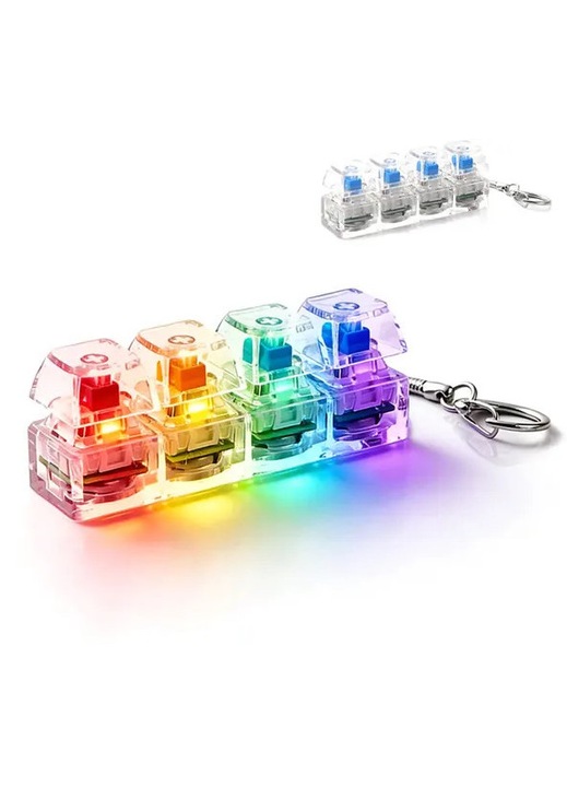 LED-es fidget billentyűzet játék, fehér, 4 gombos, 7x3cm, kulcstartó