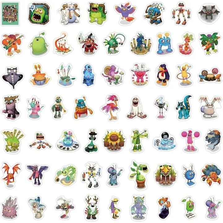 60 db My Singing Monsters matrica szett, vízálló, többszínű, különböző méretek