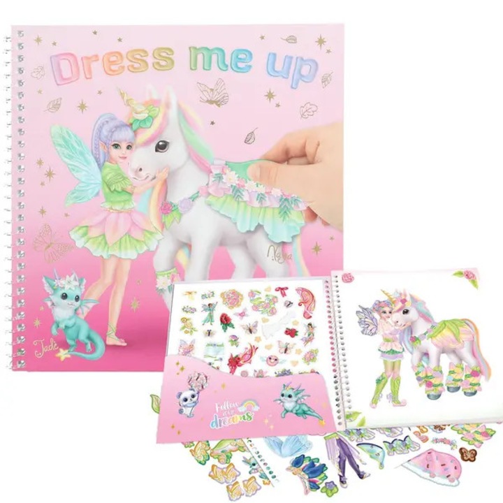 Carte cu abtibilduri Dress Me Up Unicorn, stickerbook spiralat, pagini cu abtibilduri detasabile, Multicolor, 1 buc